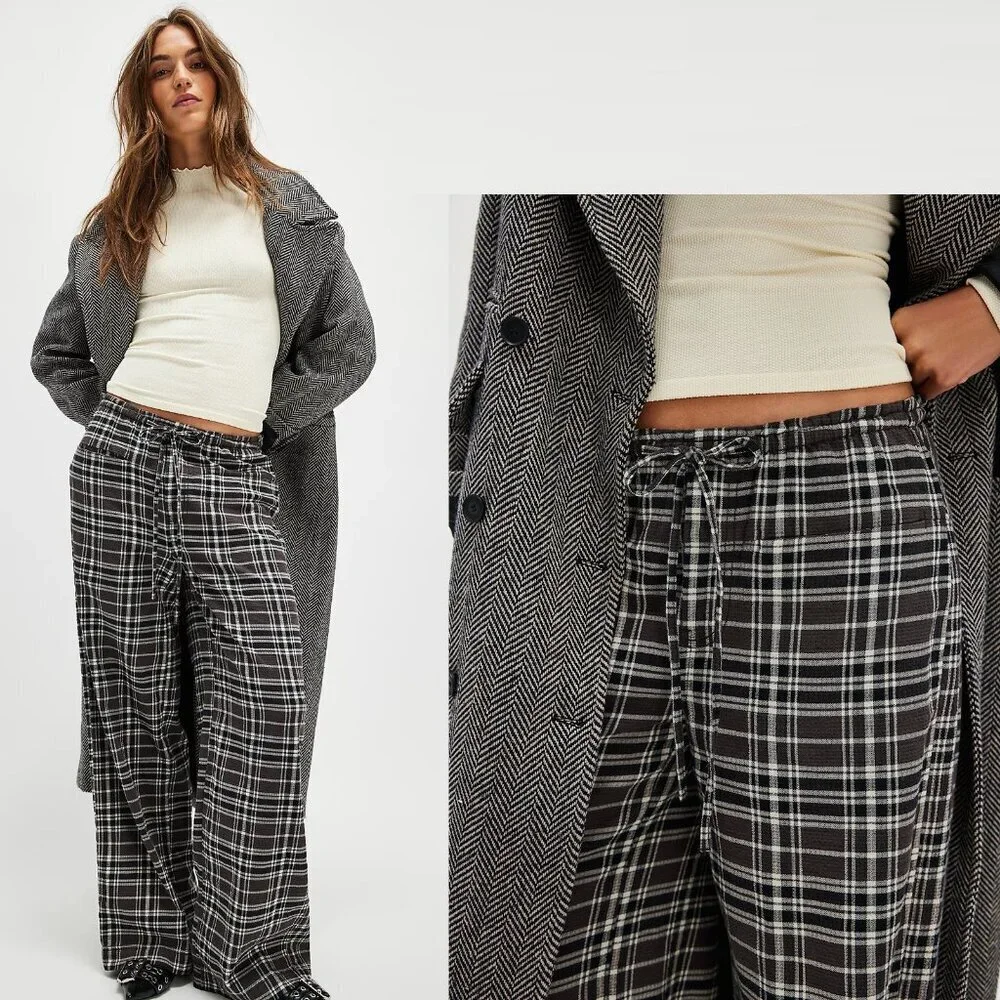 New Free People Hudson Canyon Charcoal Combo Pants Size XS